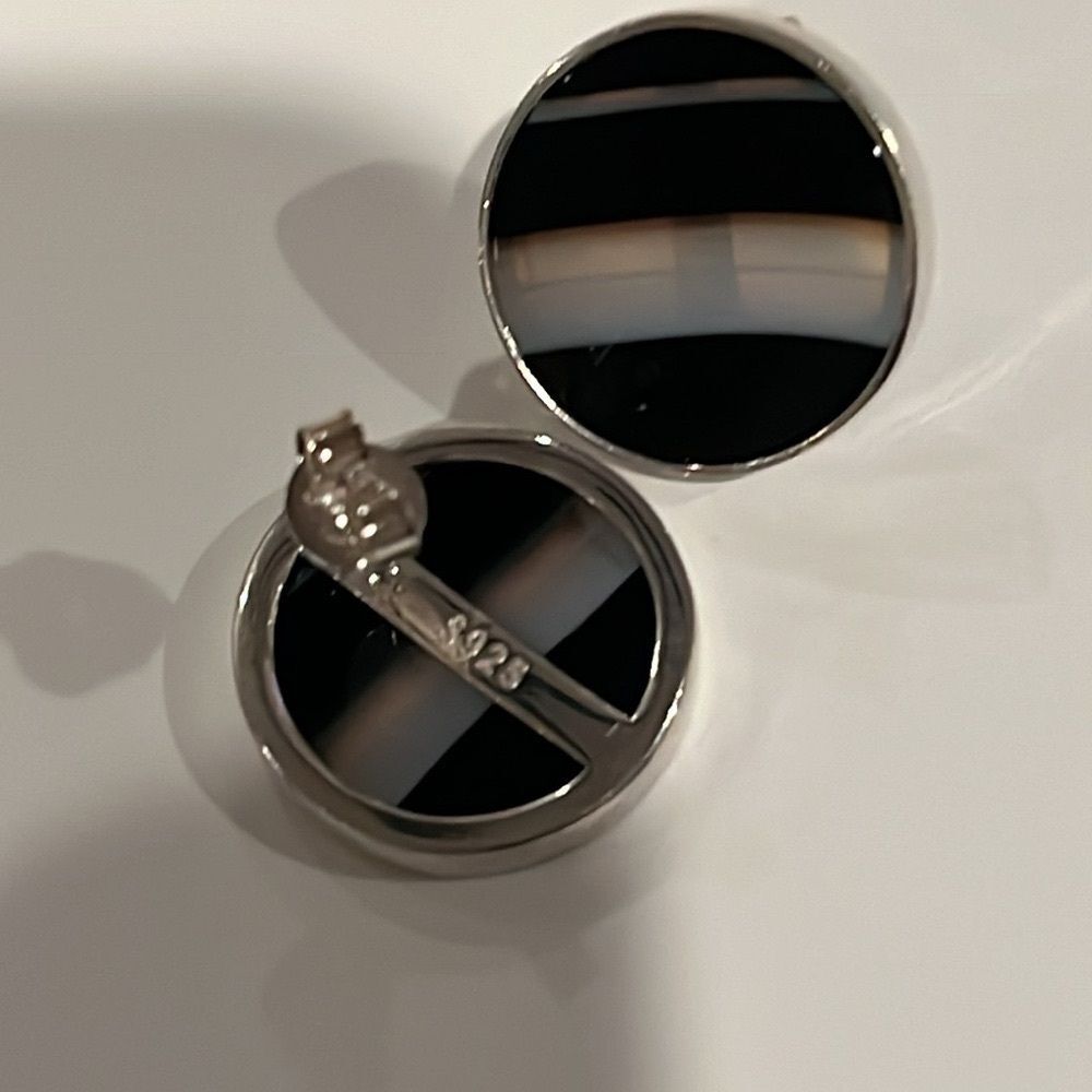 Sterling silver and natural stone circle stud earrings